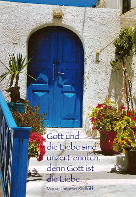 Gedanke und Glaube - blaue Tür, weiße Treppe