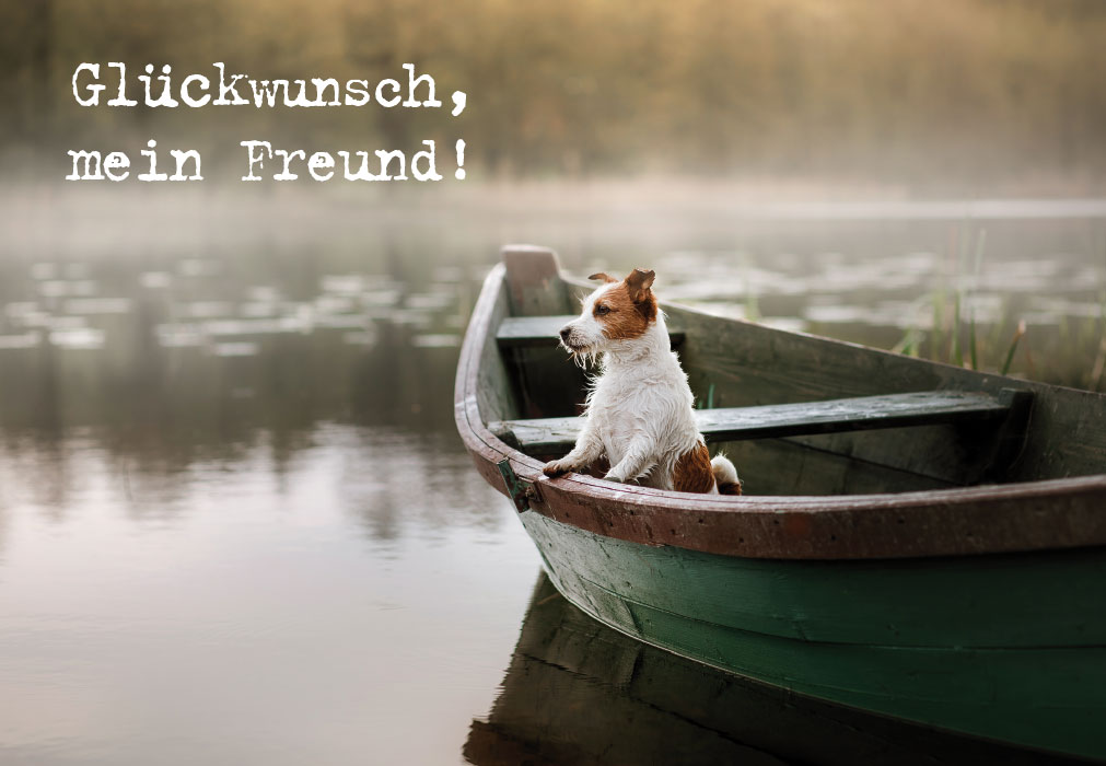 (M?nner) Geburtstag - Hund in Boot auf See