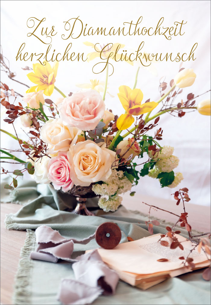 Diamanthochzeit - Blumenstrauß, Brief, Bett