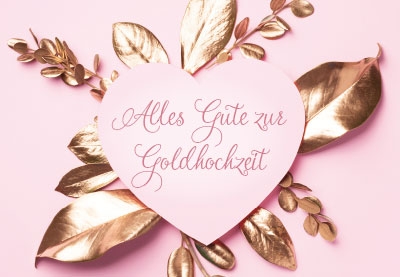 Goldhochzeit - goldene Blätter und Herz 