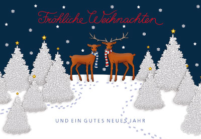Weihnachten - Doppelkarte - Reh, Hirsch