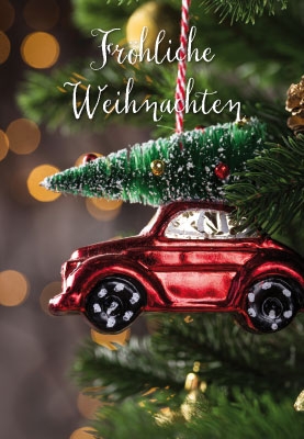 Weihnachten - rotes Auto als Weihnachtsbaumschmuck 