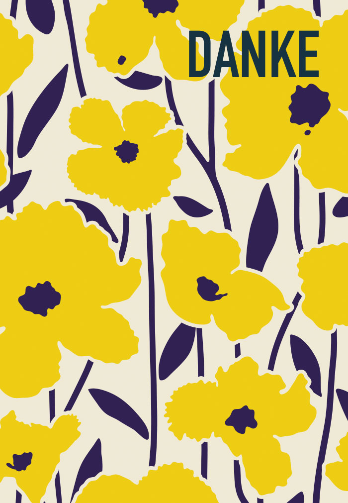 Danke - gelbe, gemalte Blumen