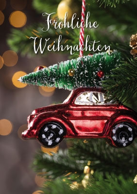 Weihnachten - Kleine Kartengr??e rotes Auto als Anh?nger 