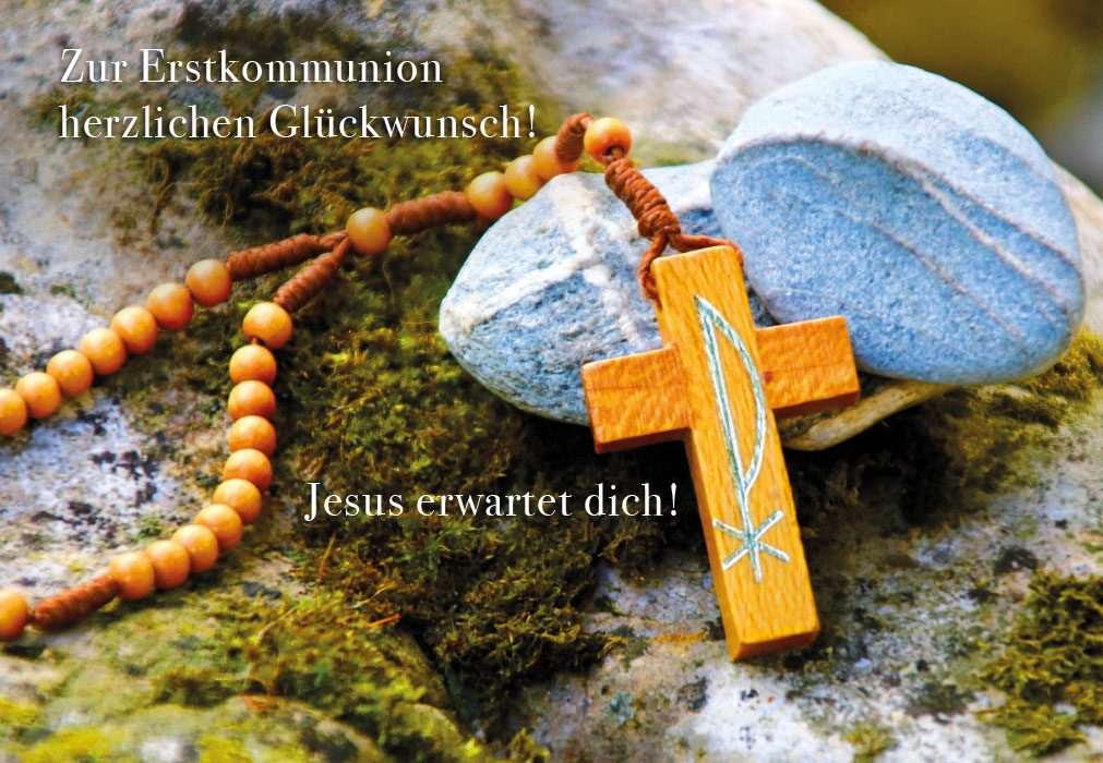 Kommunion - Rosenkranz, Kreuz, Holz, Steine