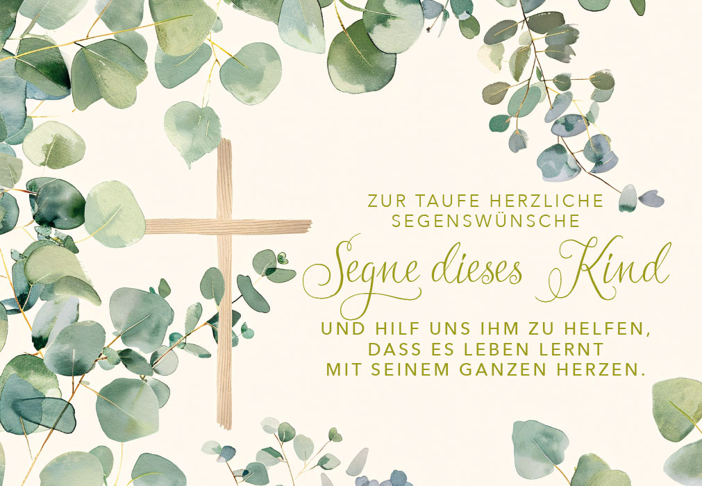 Taufe - Blätterreigen mit Kreuz Gold
