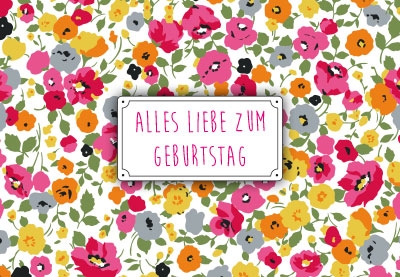 Geburtstag - viele, bunte Blumen, illustriert 