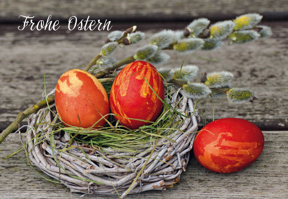 Ostern- Korb, 3 rote Eier