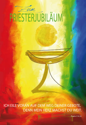Priesterjubiläum - Doppelkarte Kelch, Hostie, illustriert