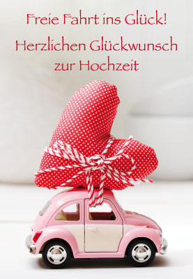 Hochzeit - Doppelkarte rosa Auto und ein Herz