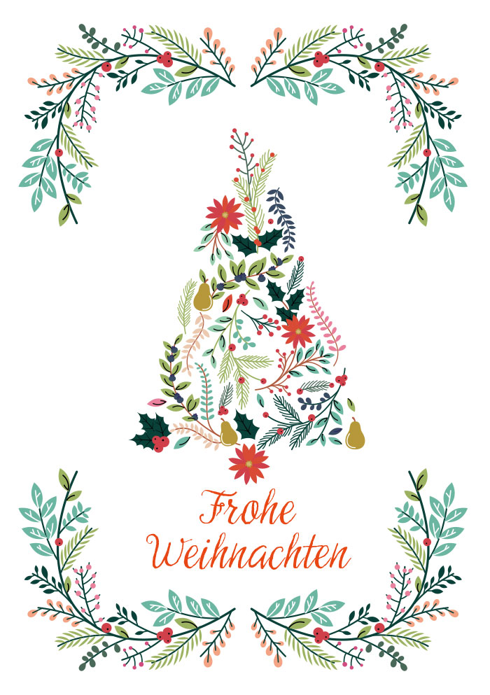 Weihnachten - Kleine Kartengrüße illustrierter Christbaum 
