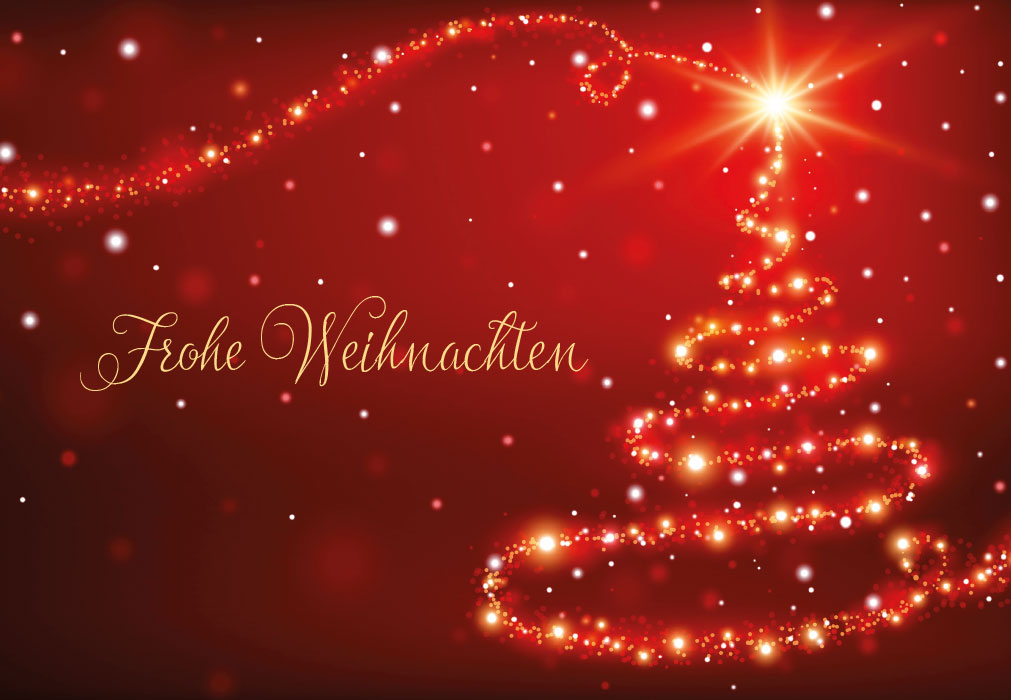Weihnachten - roter Grund, funkelnder Baum