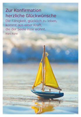 Konfirmation - Doppelkarte Minisegelboot auf dem Meer