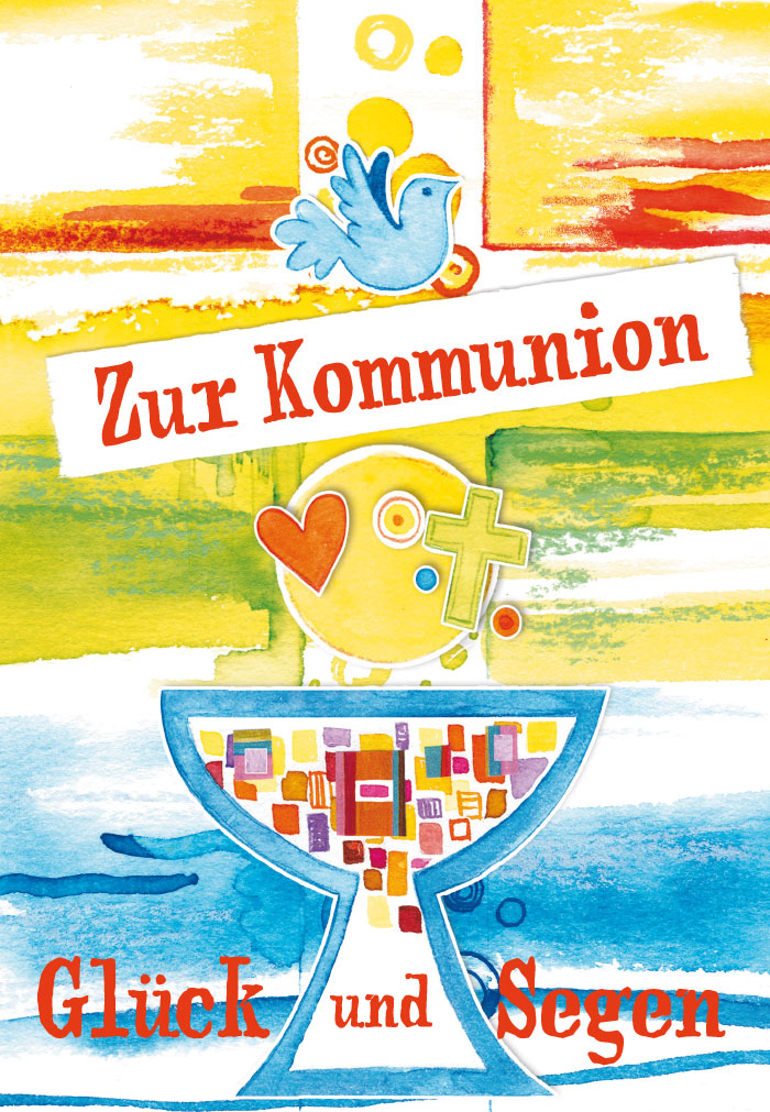 Kommunion - Kelch, Hostie, Vogel, illustriert