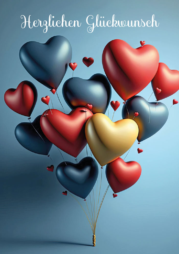 Kleine Kartengrüße - bunte Herzluftballons