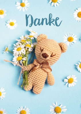 Kleine Kartengrüße - Teddybär und Gänseblümchen 