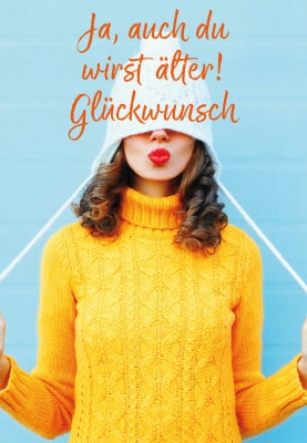 Jugendgeburtstag - gelber Strickpullover, weiße Mütze