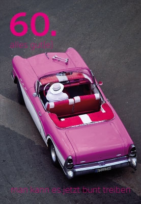 Zahlengeburtstag - rosa Cabrio, Mann mit Hut