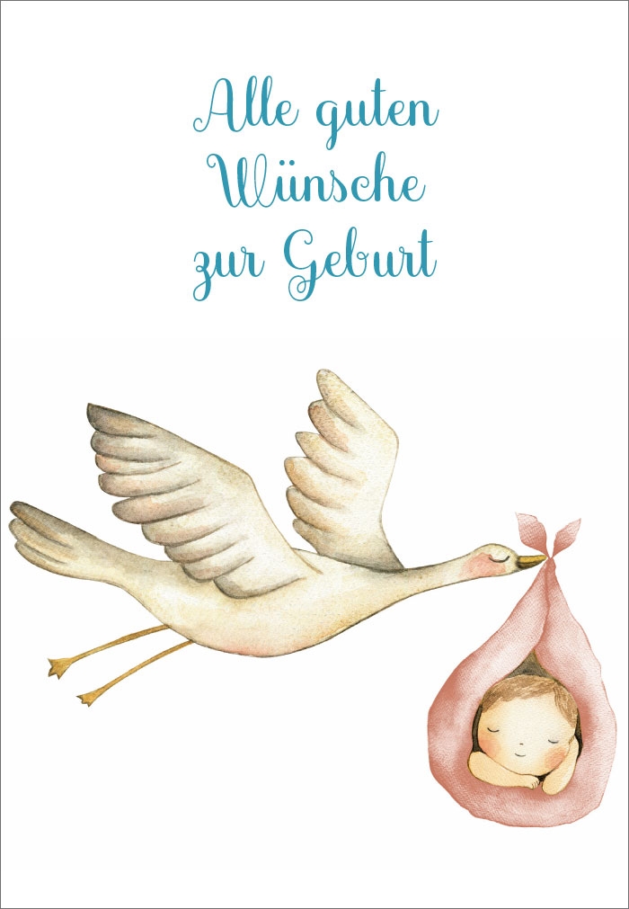 Geburt - Storch bringt Baby, gemalt