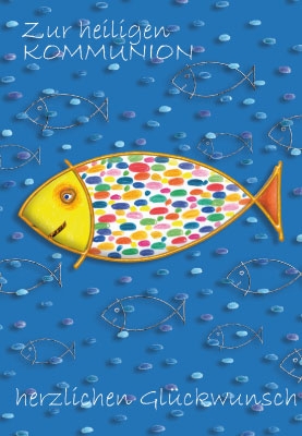 Kommunion - bunter, lächelnder Fisch, illustriert