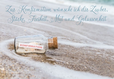 Konfirmation - Flaschenpost am Strand im Wasser