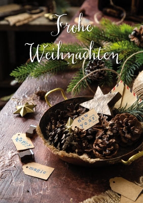 Weihnachten - Kleine Kartengrüße Schale, Zapfen, Stern 