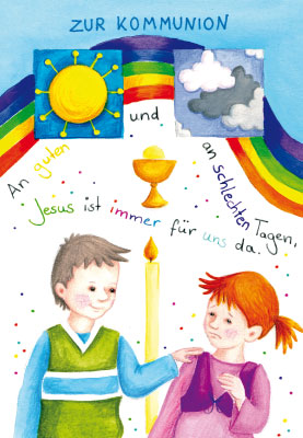Kommunion - Doppelkarte Kinder, Kelch, Regenbogen, Kerze