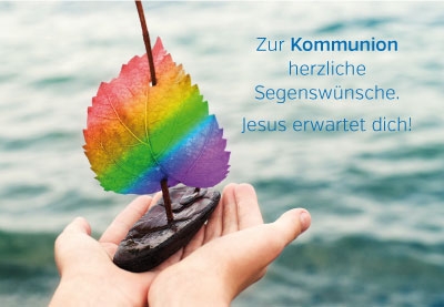 Kommunion - Steinschiff mit Regenbogensegel