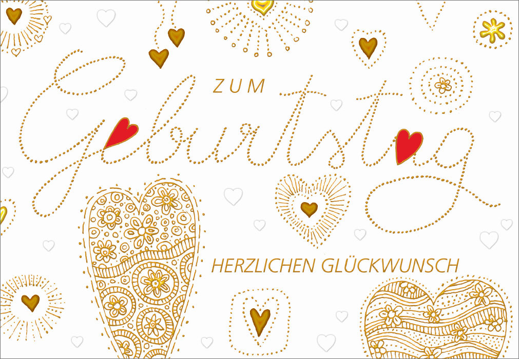 Geburtstag - Herzen in rot und Gold, Illustration