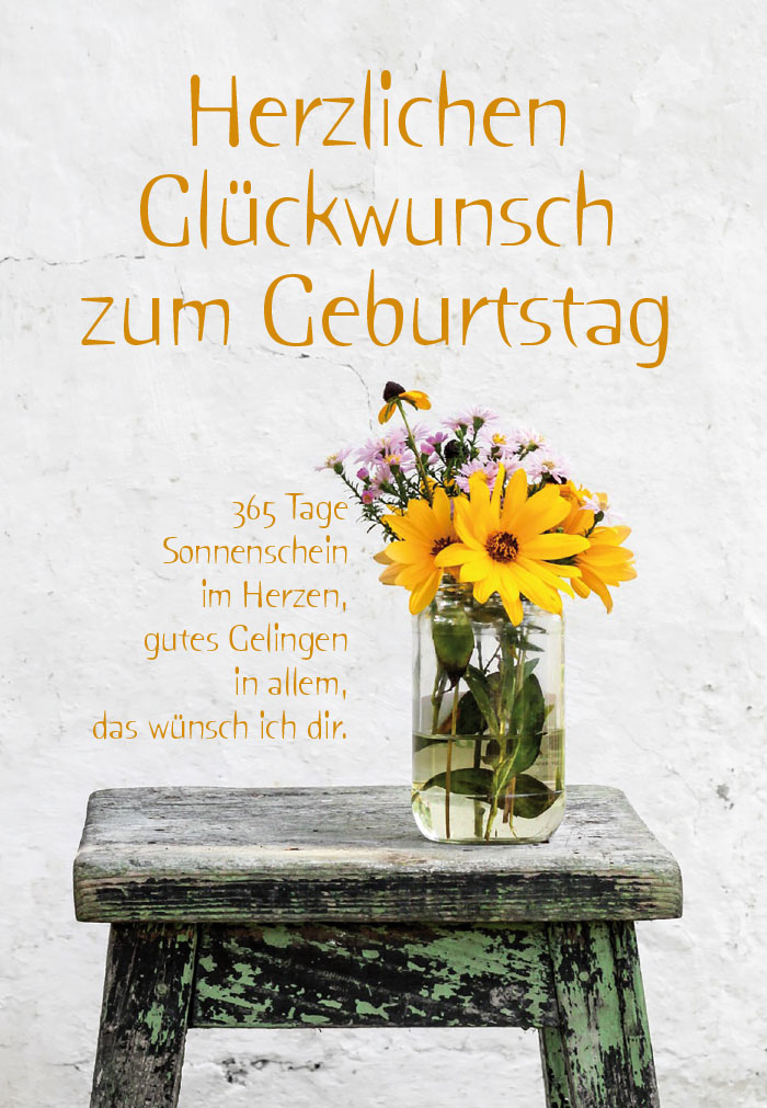 Geburtstag - frische Blumen, Vase, Hocker