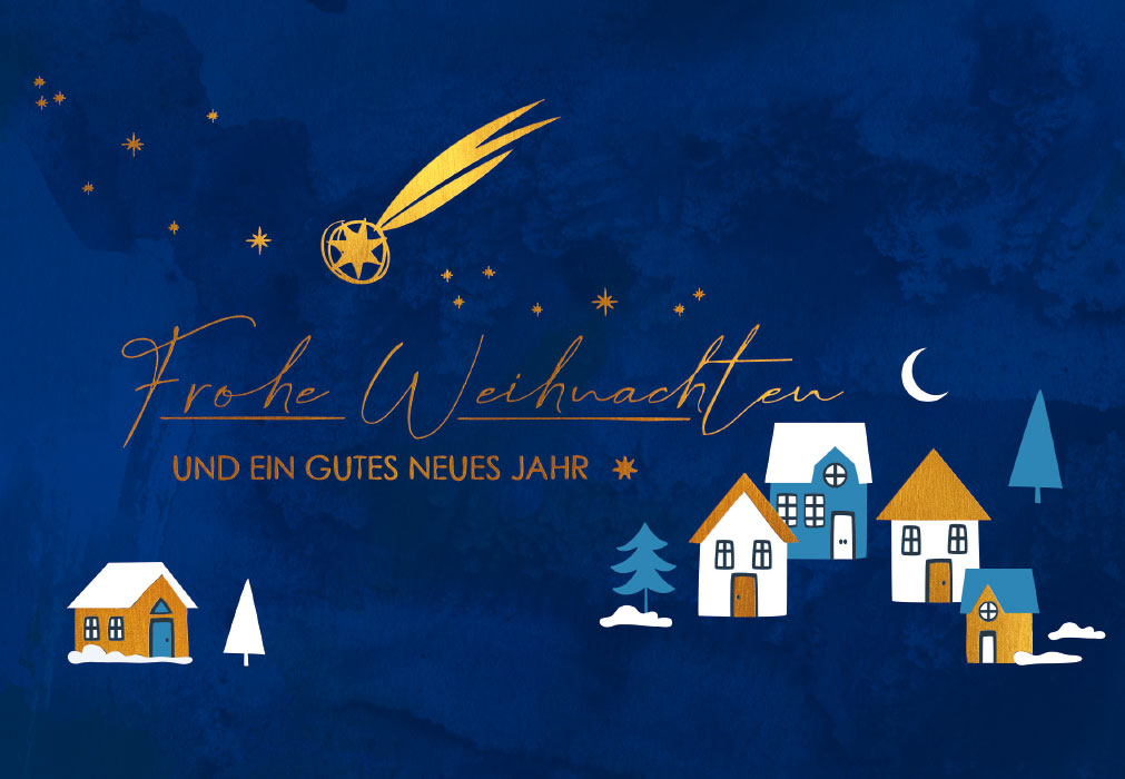 Weihnachten - Weihnachtsstern auf blauem Himmel, Illustration