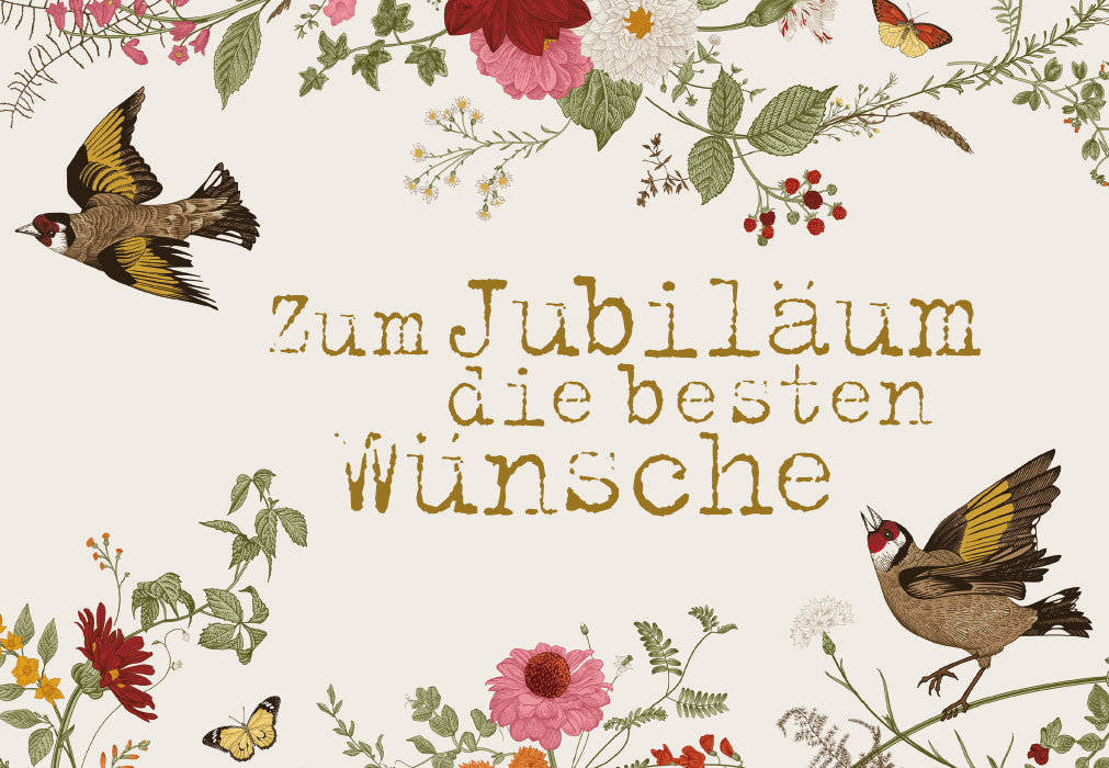 Jubiläum - illustrierte Blumen, Vögel