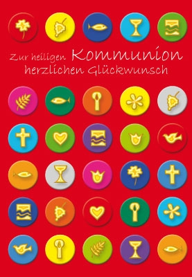 Kommunion - Symbole in bunten Feldern