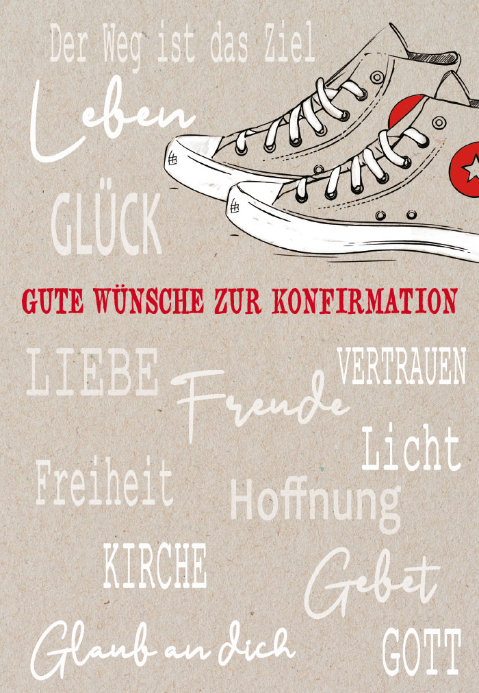 Konfirmation - Illustration, Turnschuhe und Schrift