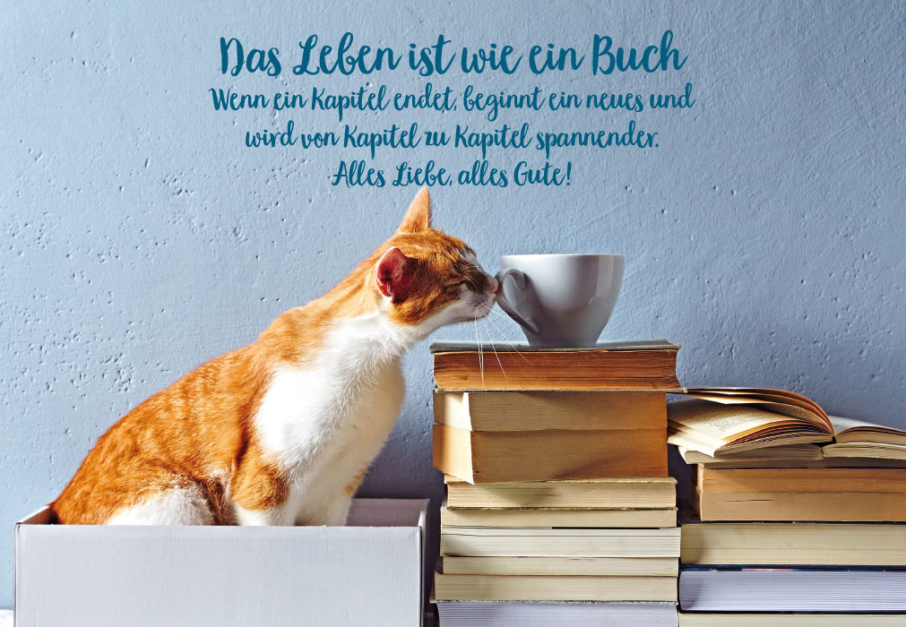 Geburtstag - Gute Laune, Katze, Bücher, Tasse