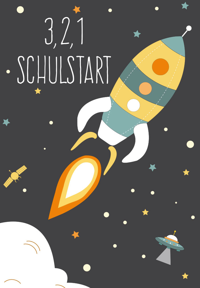 Schulanfang - startende Rakete, Illustration - NEU!!!