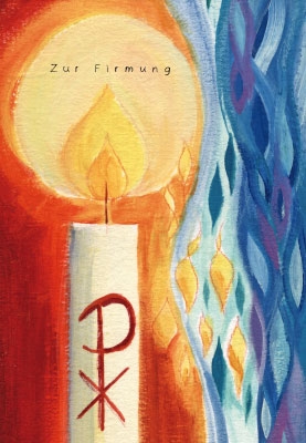 Firmung - brennende Kerze, Symbole, gemalt