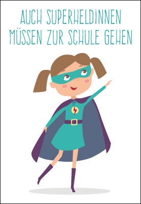 Schulanfang - kleine Superheldin mit Maske, illustriert