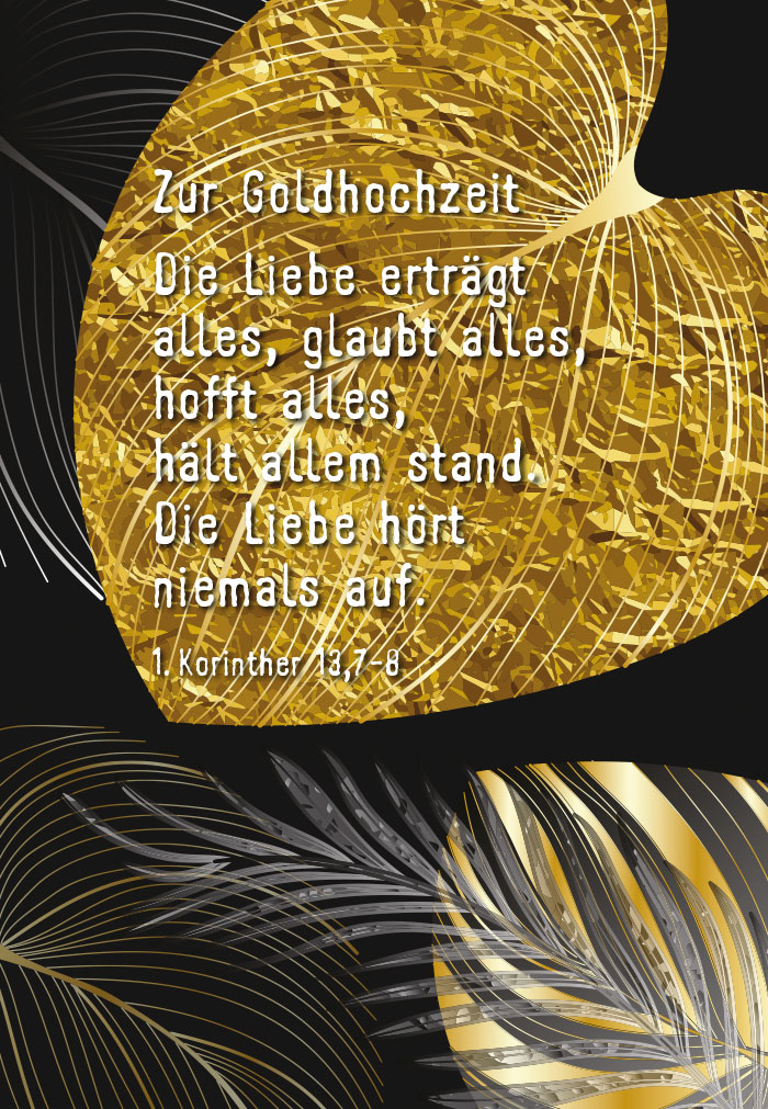 Goldhochzeit - goldenes Blatt auf schwarzem Grund