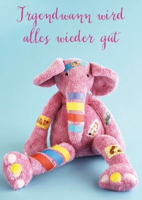 Spruchkarte - rosa Elefant, Stofftier 