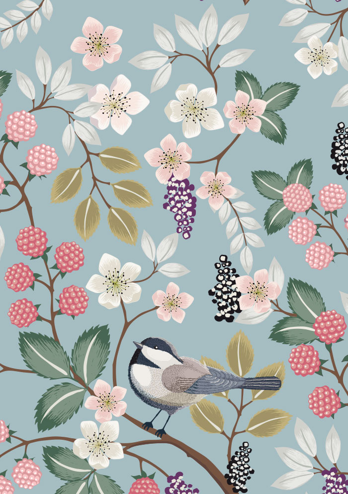 Kleine Kartengrüße - Vogel und Blüten, illustriert