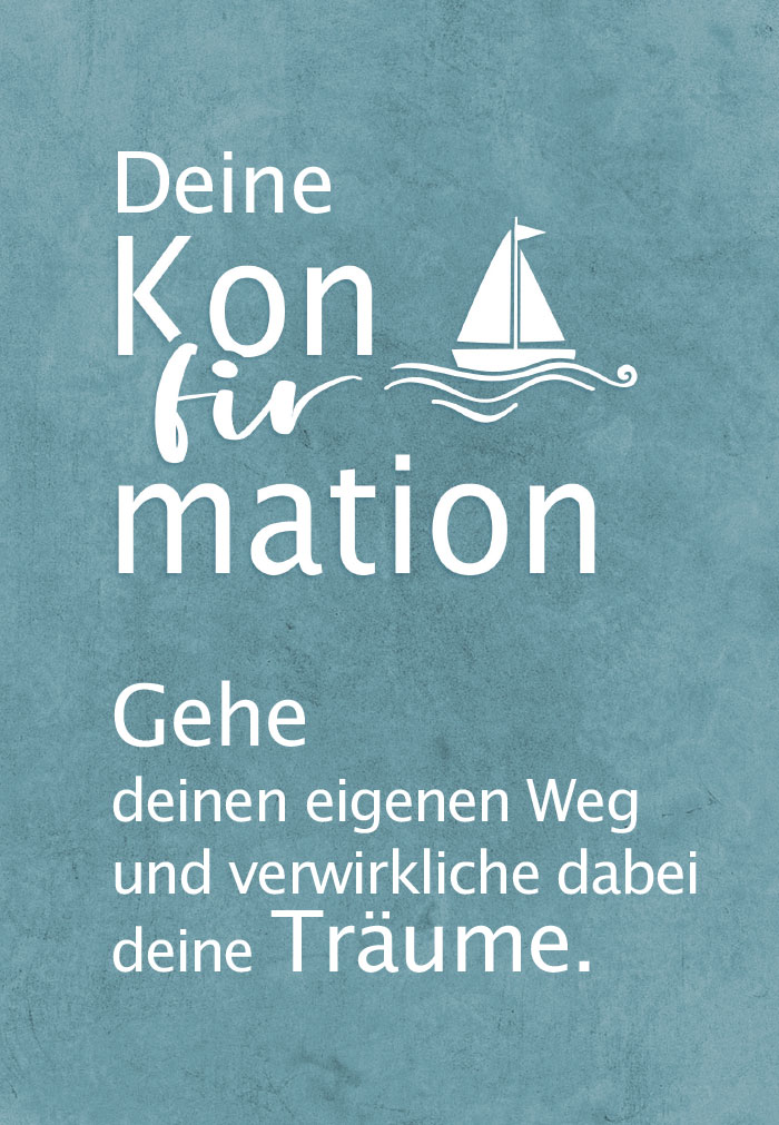 Konfirmation -Schiff auf grün/grauem Untergrund